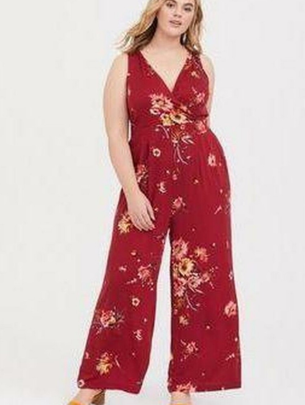 torrid Cherry Red Floral Surplice Wide-Leg Jumper Size 2 New